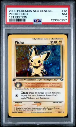 2000 Pokemon Neo Genesis #12/111 1ST Edition Pichu Holo 1st Edition PSA 7 NM - Image 1