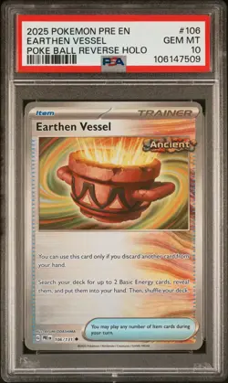 2025 POKEMON PRISMATIC EVOLUTIONS #106 REVERSE HOLO EARTHEN VESSEL PSA 10 - Image 1