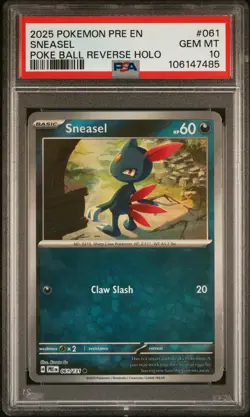 2025 POKEMON PRE EN-PRISMATIC EVOLUTIONS POKE BALL REVERSE HOLO SNEASEL PSA 10 - Image 1