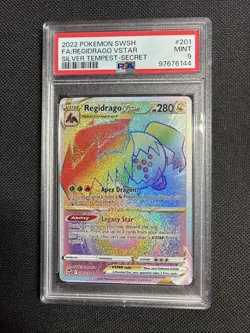 Pokemon TCG Regidrago VSTAR Silver Tempest 201/195 Rainbow Secret Card PSA 9 - Image 1