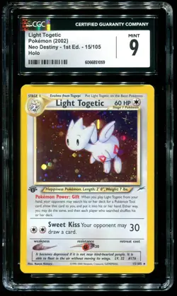 CGC 9 Light Togetic 1st Edition Holo Rare Neo Destiny 2002 Pokemon Card #15 - Image 1