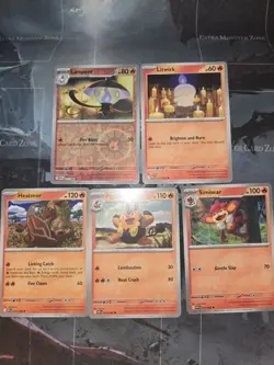 White Flare 5 Card Lot Lampent, Litwick, Heatmor, Pignite, Simisear Fire Pokemon - Image 1