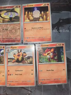 White Flare 5 Card Lot Lampent, Litwick, Heatmor, Pignite, Simisear Fire Pokemon - Image 3