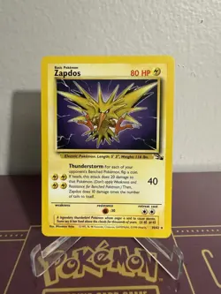 Pokemon TCG Zapdos Fossil Card 30/62 Unlimited Rare Non-Holo WOTC Vintage LP - Image 1