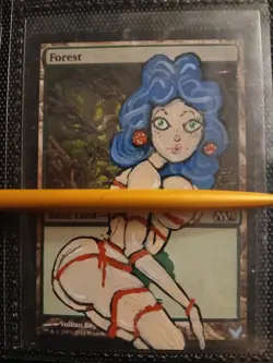 Mtg Hand Painted Altered Art Forest Cute Anime Girl Artwork Signed Painting - Image 1