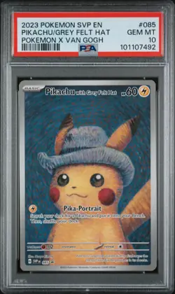 2023 POKEMON SVP EN-SV BLACK STAR PROMO #085 PIKACHU WITH GREY FELT HAT PSA 10 - Image 1