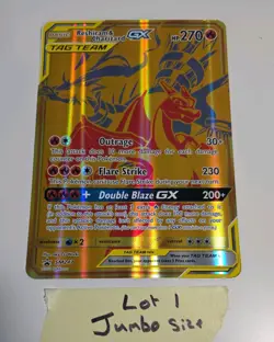 JUMBO Oversized Reshiram & Charizard GX Tag Team Gold Promo SM247 Pokemon - Image 1