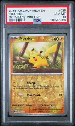 2024 Pokemon Mew EN-151 Pikachu #025 151 5-Pack Mini Tin PSA 10 - Image 1