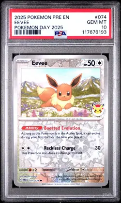 2025 Pokemon Pre EN-Prismatic Evolutions Eevee #074 Pokemon Day 2025 PSA 10 - Image 1