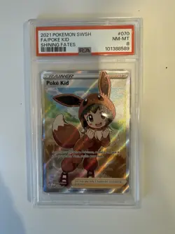 Pokemon! PSA 8 Poke Kid 070/072 - Shining Fates - 2021 FA Trainer - Gem Mint - Image 1