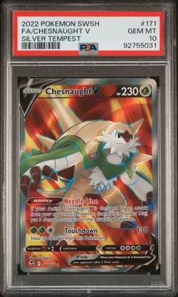 2022 POKEMON SWORD & SHIELD SILVER TEMPEST #171 FULL ART/CHESNAUGHT V PSA 10 - Image 1
