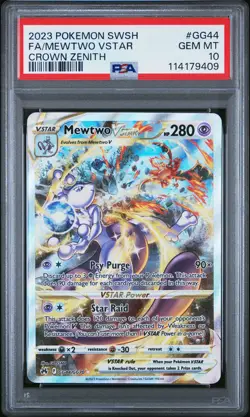 2023 POKEMON SWORD & SHIELD CROWN ZENITH #GG44 FULL ART/MEWTWO VSTAR PSA 10 - Image 1