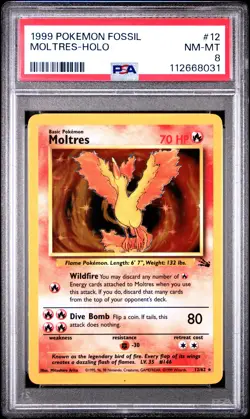 1999 POKEMON FOSSIL #12 MOLTRES-HOLO PSA 8 - Image 1