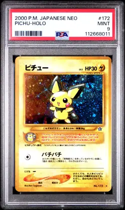 2000 POKEMON JPN NEO #172 PICHU-HOLO PSA 9 - Image 1