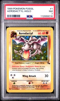 1999 POKEMON FOSSIL #1 AERODACTYL-HOLO PSA 7 - Image 1