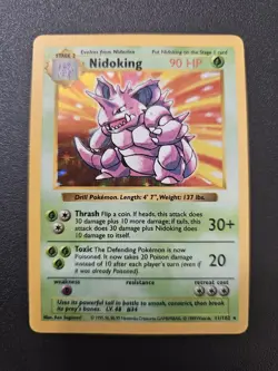 Nidoking 11/102 Holo Rare, Base Set Edition Pokemon Card 1999 WOTC MP - Image 1