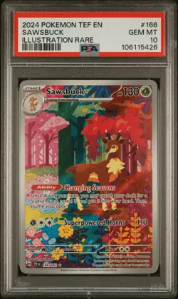 PSA 10 SAWSBUCK #166 ILLUSTRATION RARE - 2024 POKEMON TEF EN-TEMPORAL FORCES - Image 1