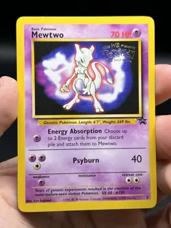 1999 Pokemon The First Movie Mewtwo Black Star WB Promo Stamp Card #3 NM - Image 3