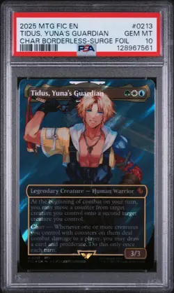 PSA 10 TIDUS, YUNA'S GUARDIAN #0213 BORDERLESS SURGE FOIL 2025 MTG FINAL FANTASY - Image 1