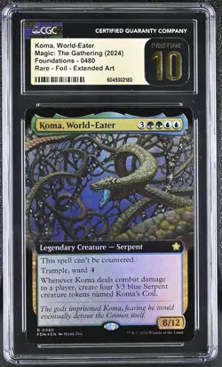 KOMA, WORLD-EATER Foundations Extended Art Foil Rare CGC Pristine 10 MTG - Image 1