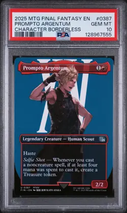 PSA 10 PROMPTO ARGENTUM #0387 CHARACTER BORDERLESS 2025 MTG FINAL FANTASY - Image 1