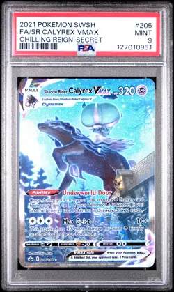 PSA 9 Sr Calyrex Vmax #205 2021 Pokemon Sword & Shield Chilling Reign 127010951 - Image 1