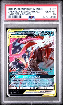 PSA 10 Greninja & Zoroark Gx #107 2019 Pokemon Unbroken Bonds 127010958 - Image 1