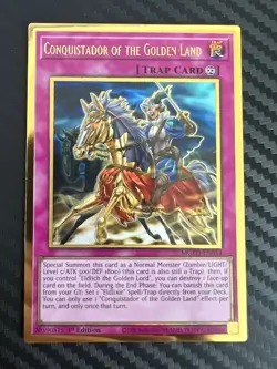 Yugioh Conquistador of the Golden Land MGED-EN054 Gold Rare 1st Ed NM - Image 1