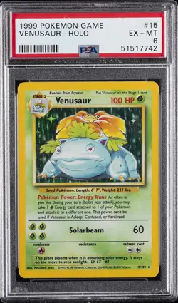 1999 POKEMON BASE SET UNLIMITED #15 VENUSAUR-HOLO PSA 6 - Image 1