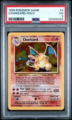 1999 POKEMON BASE SET UNLIMITED #4 CHARIZARD-HOLO PSA 3 - Image 1