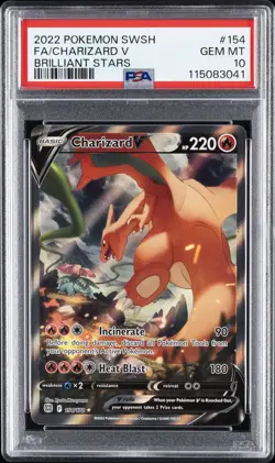 2022 POKEMON SWORD & SHIELD BRILLIANT STARS #154 FULL ART/CHARIZARD V PSA 10 - Image 1