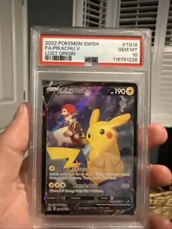 Pikachu v TG16/TG30 Lost Origin Trainer Gallery Rare Holo Pokemon Card PSA 10 - Image 1