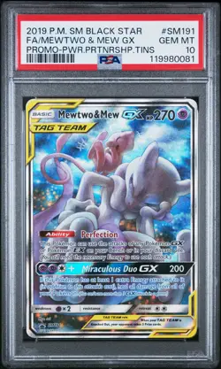2019 POKEMON SM BLACK STAR PROMO #SM191 FULL ART/MEWTWO & MEW GX PSA 10 - Image 1