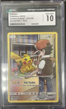 Pokemon Pikachu 241/236 Cosmic Eclipse CGC 10 Sun & Moon Secret Rare - Image 1