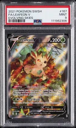 2021 POKEMON SWORD & SHIELD EVOLVING SKIES #167 FULL ART/LEAFEON V PSA 9 - Image 1