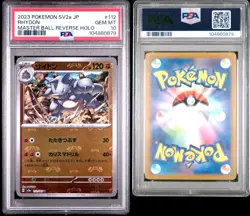 2023 POKEMON JAPANESE SV2A 151 #112 RHYDON MASTER BALL REVERSE HOLO PSA 10 GEM - Image 3
