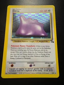 Pokemon TCG Ditto 3/62 Fossil Holo Rare Unlimited Trading Card LP Condition - Image 1