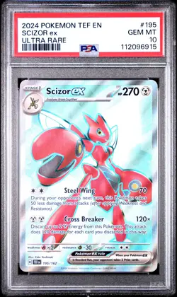 2024 POKEMON TEF EN-TEMPORAL FORCES ULTRA RARE #195 SCIZOR EX PSA 10 - Image 1