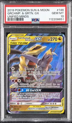 2019 POKEMON SUN & MOON UNIFIED MINDS #146 GARCHOMP & GIRATINA GX PSA 10 - Image 1