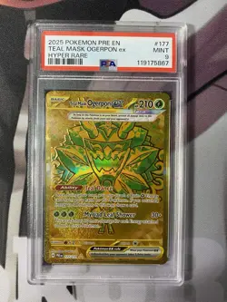 Teal Mask Ogerpon Gold Ex Hyper Rare 177/131 Prismatic Evolutions Pokemon PSA 9 - Image 1