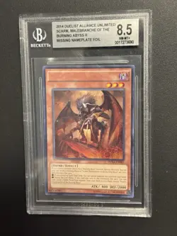 Yugioh NO NAME MISPRINT Scarm, Malebranche of the Burning Abyss DUEA-EN082 BGS 8 - Image 1