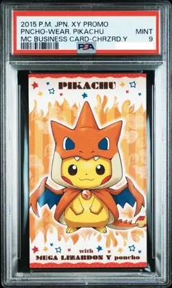 Pikachu with Mega Charizard Poncho Business Card PSA 9 Free Shipping from Japan - Image 1