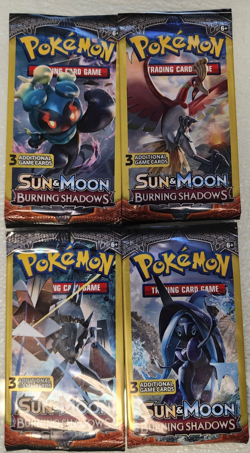 POKEMON SUN & MOON BURNING SHADOWS 3 CARD BOOSTER PACK ART SET (4) NEW PACKS - Image 4