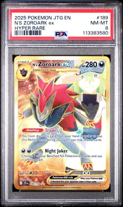 2025 POKEMON JTG EN-JOURNEY TOGETHER HYPER RARE #189 N'S ZOROARK EX PSA 8 - Image 1