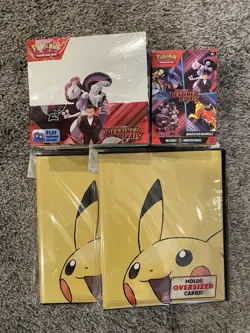 Pokemon Destined Rivals Booster Box, Booster Bundle, & 2 Pikachu Portfolios - Image 1