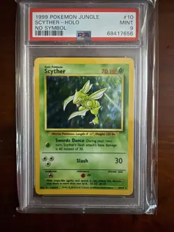 PSA 9 Pokemon 1999 Unlimited Holo Scyther Jungle No Symbol Error #10 - Image 1
