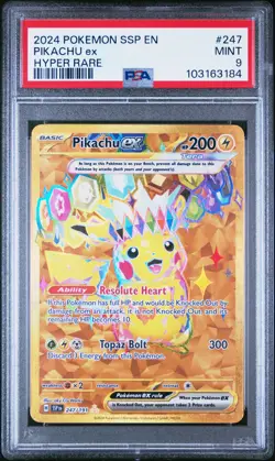 2024 Pokemon SSP EN-Surging Sparks Pikachu EX #247 Hyper Rare PSA 9 - Image 1