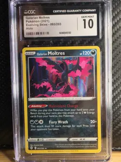 Pokemon Evolving Skies Galarian Moltres Holo #093/203 CGC GEM MINT 10 - Image 1