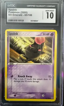 Pokemon 2005 EX Emerald 65/106 Spoink CGC 10 - Image 1