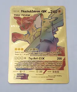 POKEMON PIKACHU & ZEKROM GX TAG TEAM GOLD FOIL RAINBOW CARD Gold Foil ✨ Fan Art - Image 1